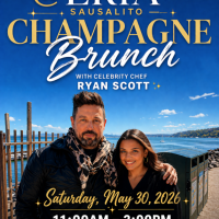 ERIA Sausalito waterfront Champagne Brunch with Chef Ryan Scott featuring live jazz, seated dining, elevated brunch dishes, cocktails, and a celebratory afternoon atmosphere.