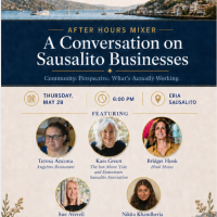 Sausalito Chamber of Commerce and ERIA waterfront mixer featuring local business leaders, community conversation, light bites, and a welcome glass of bubbly.